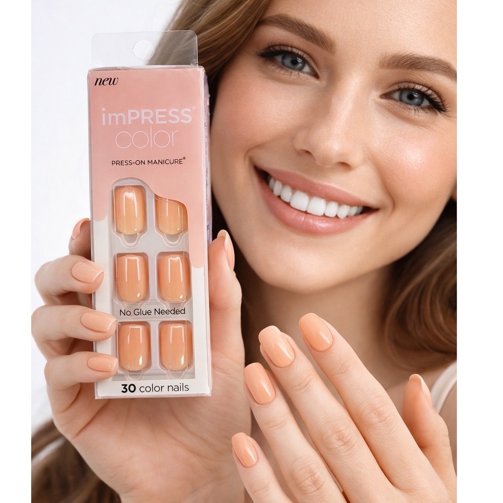 Kiss Impress‎ Color Press On Manicure Peachy Nude 30 Nails Spring Neutral 93-44